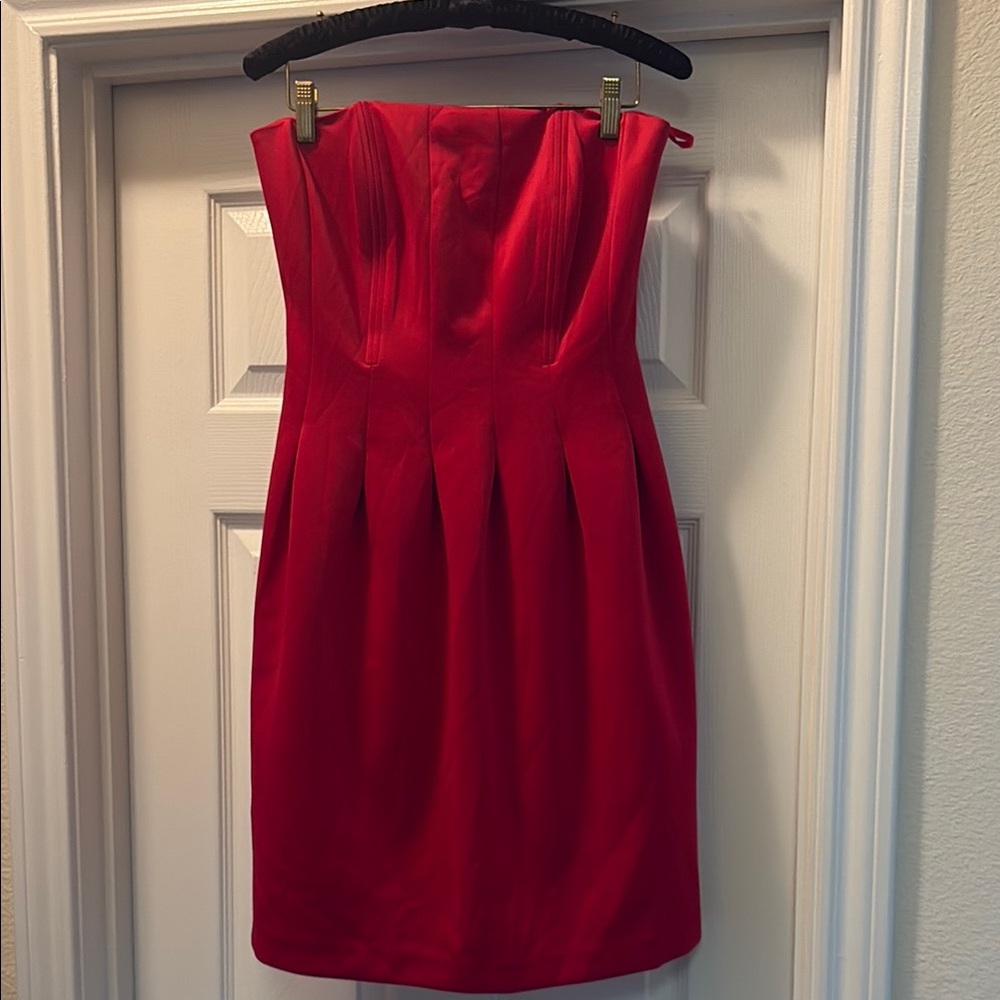 New York & Company Red Strapless Cocktail Dress with pockets